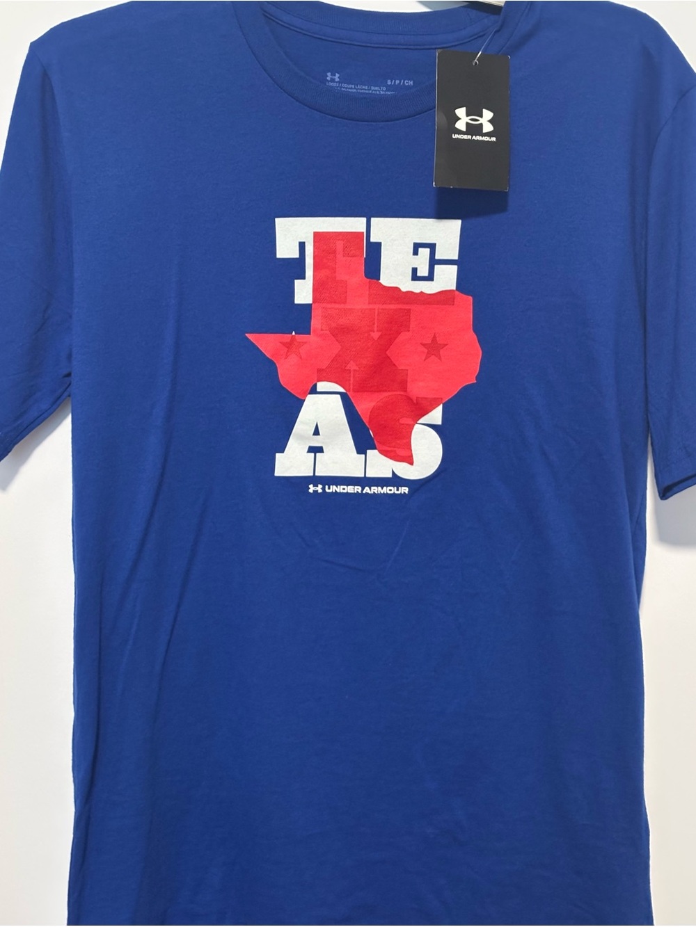 Under Armour Royal Blue Short Sleeve Tee with Red Texas Graphic